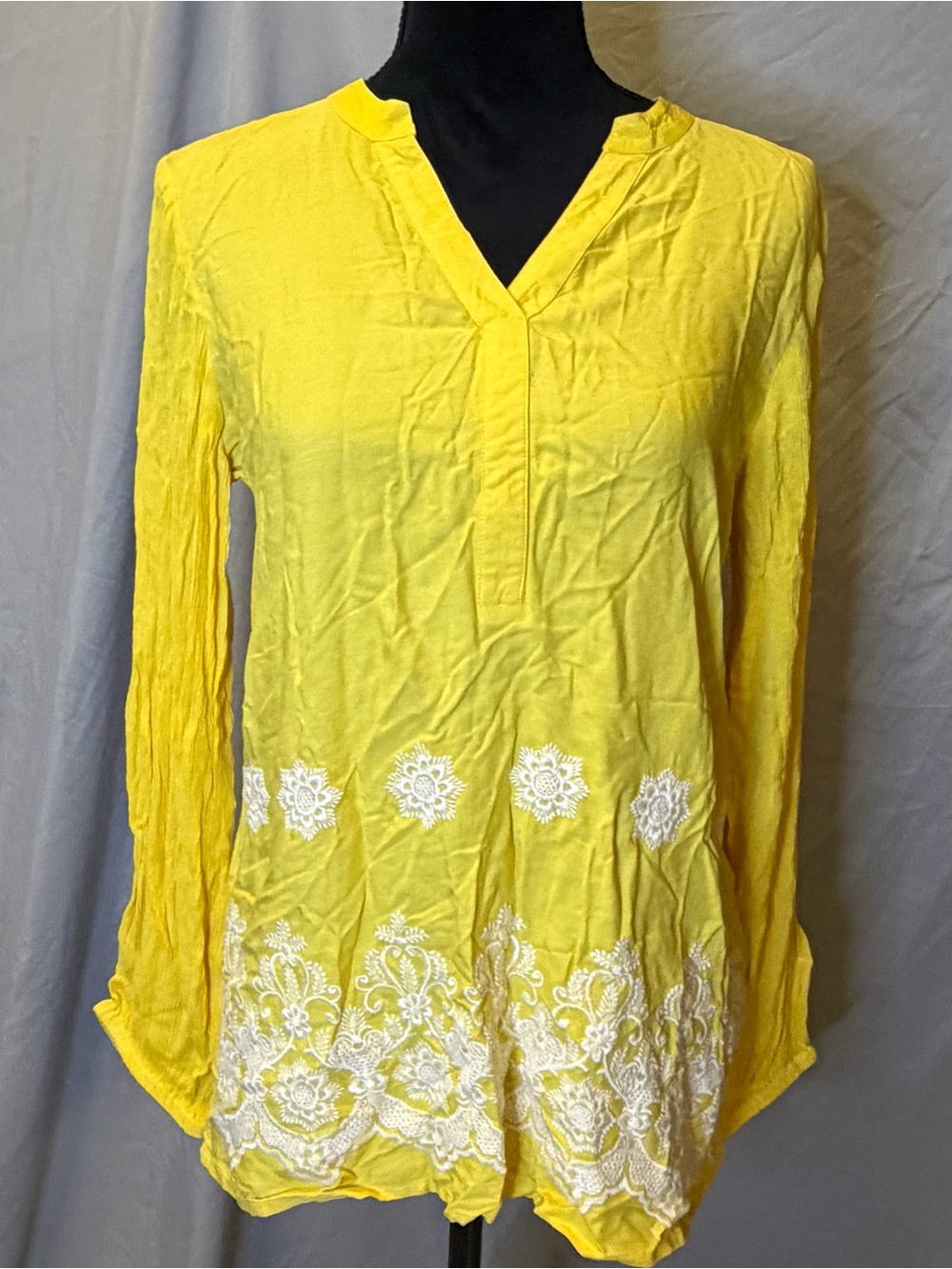 Studio West Yellow Embroidered V-Neck Tunic